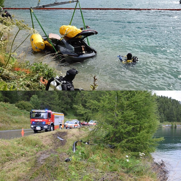 auto si schianta nel lago dopo un incidente|porsche prende fuoco nel tunnel del munt la schera