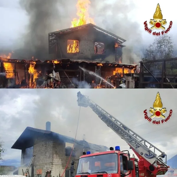 in fiamme una stalla a piantedo